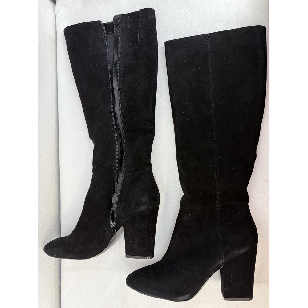 NWB Nine West Women's Samreno Tall Full Zip Block Heel‎ Boot Black Suede Size 9M